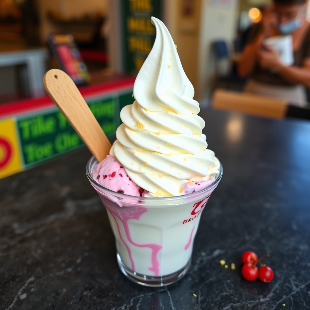 a serving of vanilla and strawberry ice cream in a glass cup